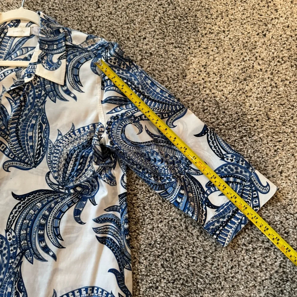 Chico's Blue and White Boxy Button Down Shirt in medium blue paisley - Picture 10 of 14